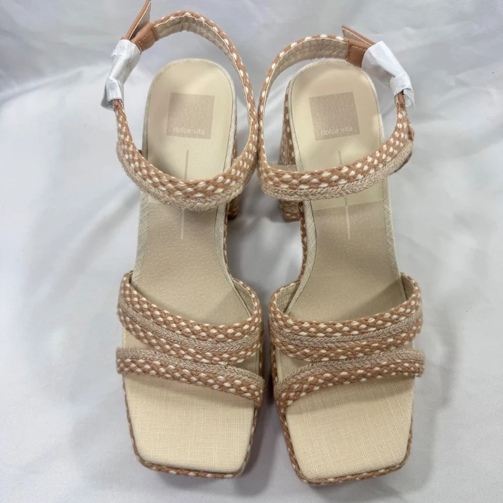 Dolce Vita Arnela‎ Natural Woven Platform Block Heel Ankle Strap Sandals Size 11